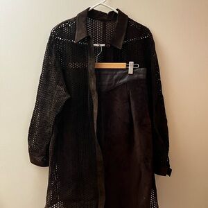 Vintage Danier Leather Dark Brown Perforated shirt and skirt set